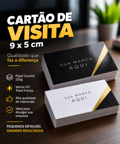 Cartão de Visita 9x5cm — Couchê 250g com Verniz UV