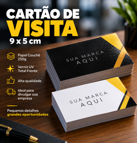 Cartão de Visita 9x5cm — Couchê 250g com Verniz UV