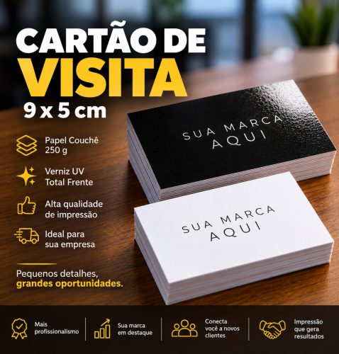Cartão de Visita 9x5cm — Couchê 250g com Verniz UV