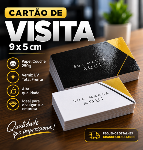 Cartão de Visita 9x5cm — Couchê 250g com Verniz UV